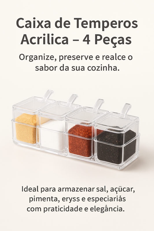 Caixa de Temperos Acrílica – 4 Peças