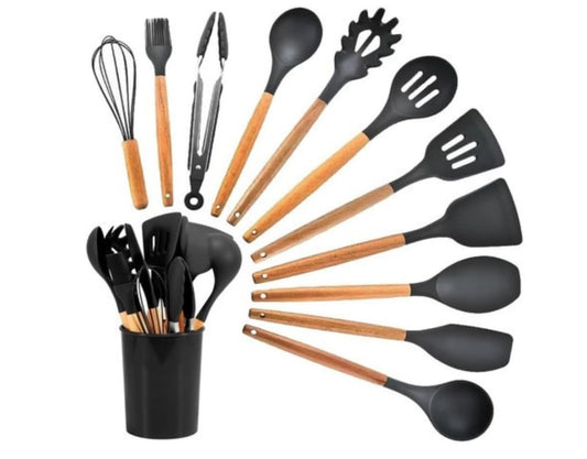 Utensílios de Cozinha Kit 12 ORIGINAL em Silicone e madeira