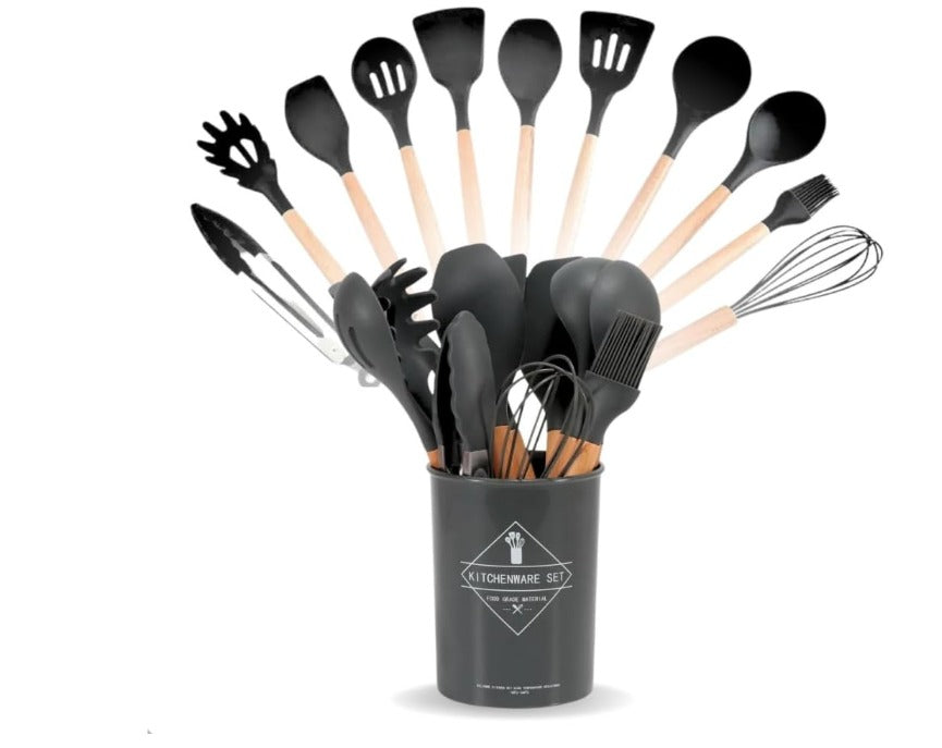 Utensílios de Cozinha Kit 12 ORIGINAL em Silicone e madeira