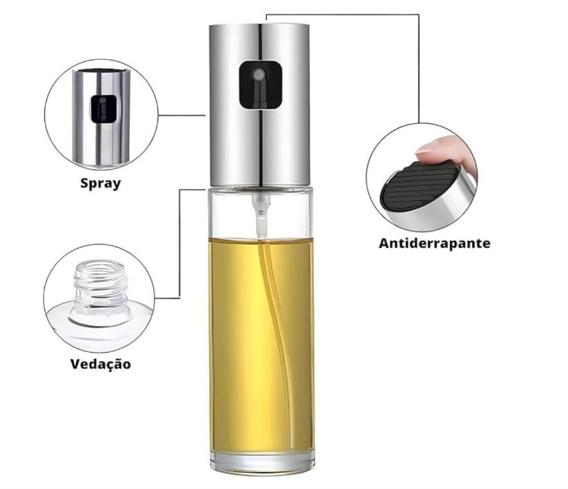 Borrifador Spray de Azeite, Vinagre, Óleo e Tempero Multiuso Culinário, Pulverizador Galheteiro de Cozinha de Vidro 100ml - Premium